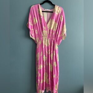 Samsoe Samsoe Pink Kirigami Floral Andina V Neck Pockets Midi Tropical Dress